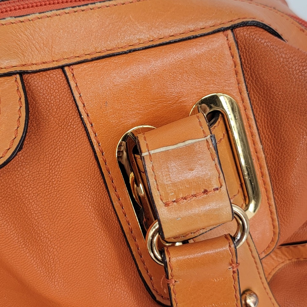 Hype Orange Pebbled Leather Satchel Crossbody Bag Gold Hardware - Picture 8 of 16